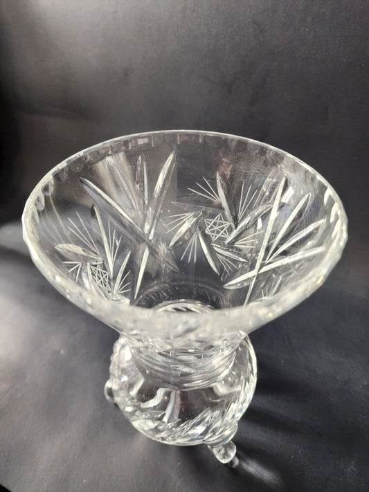 Cut glass three leged flower vase