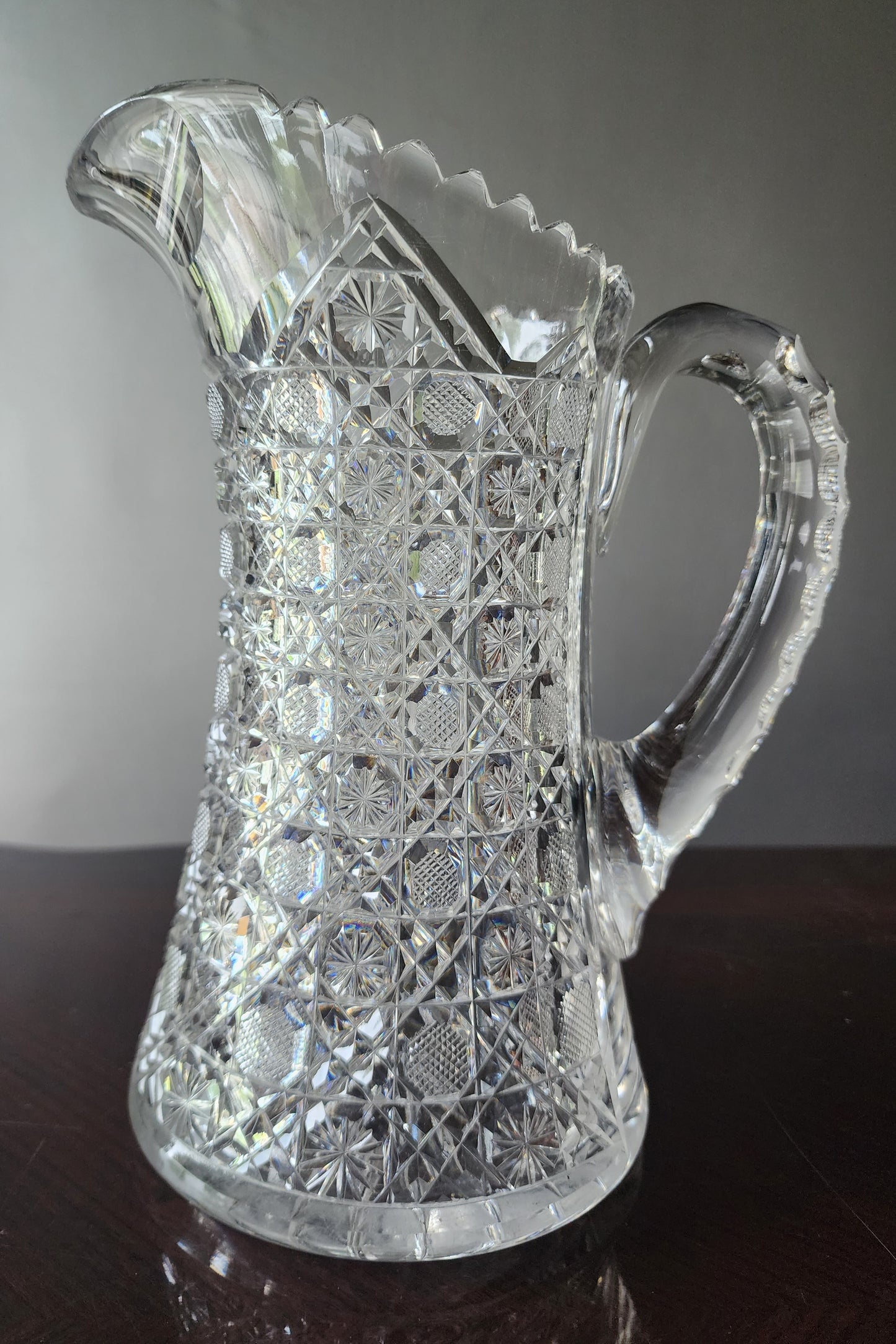American Brilliant Period Cut Glass pitcher Antique Harvard