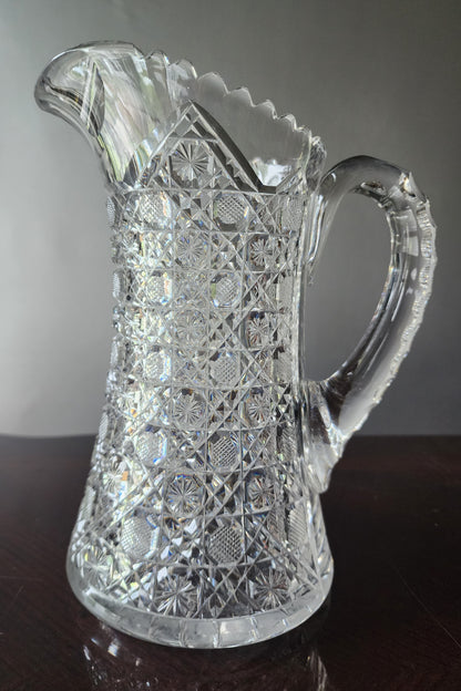 American Brilliant Period Cut Glass pitcher Antique Harvard