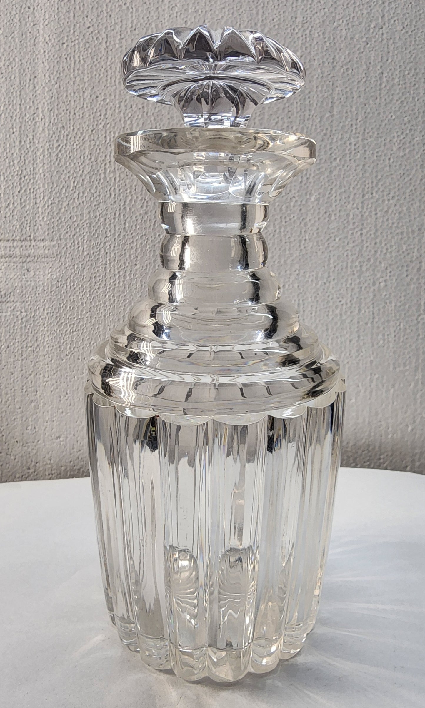 Hand Cut glass decanter with matching mushroom stopper Antique