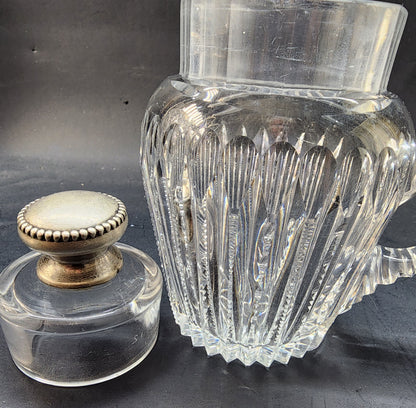 ABP cut glass covered jar with sterling lid Antique