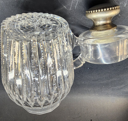 ABP cut glass covered jar with sterling lid Antique