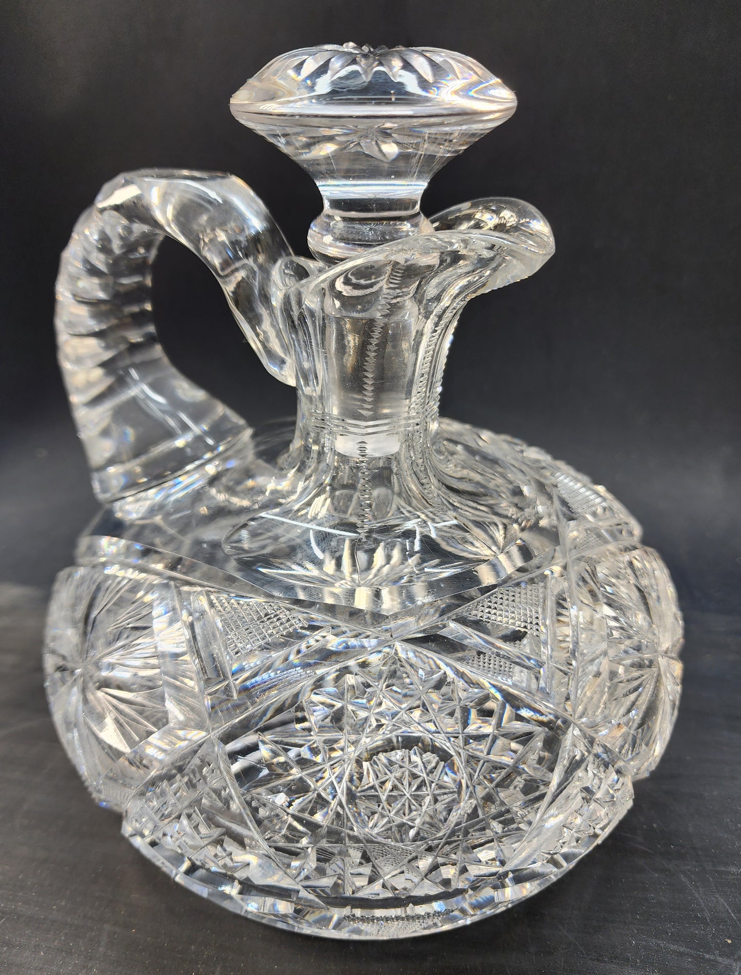 Hand Cut Glass ABP handled squat Decanter