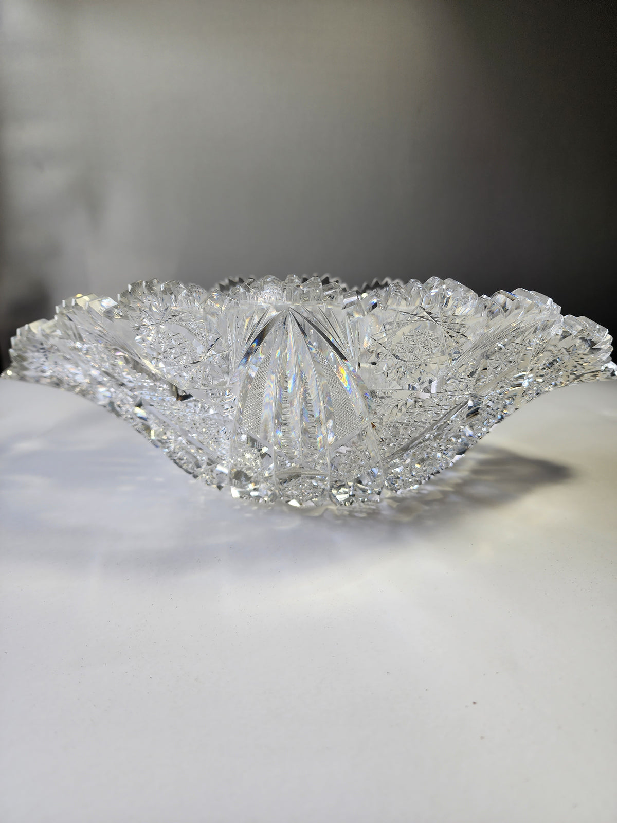 Signed Hoare ABP cut glass bowl Napoleon Hat shape American brilliant blown blank