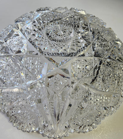 Signed Hoare ABP cut glass bowl Napoleon Hat shape American brilliant blown blank