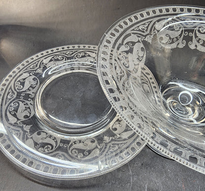 Etched glass Mayonnaise bowl and under plate