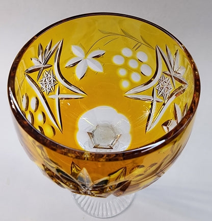 Cut to clear amber glass tall hock Imperial grapes