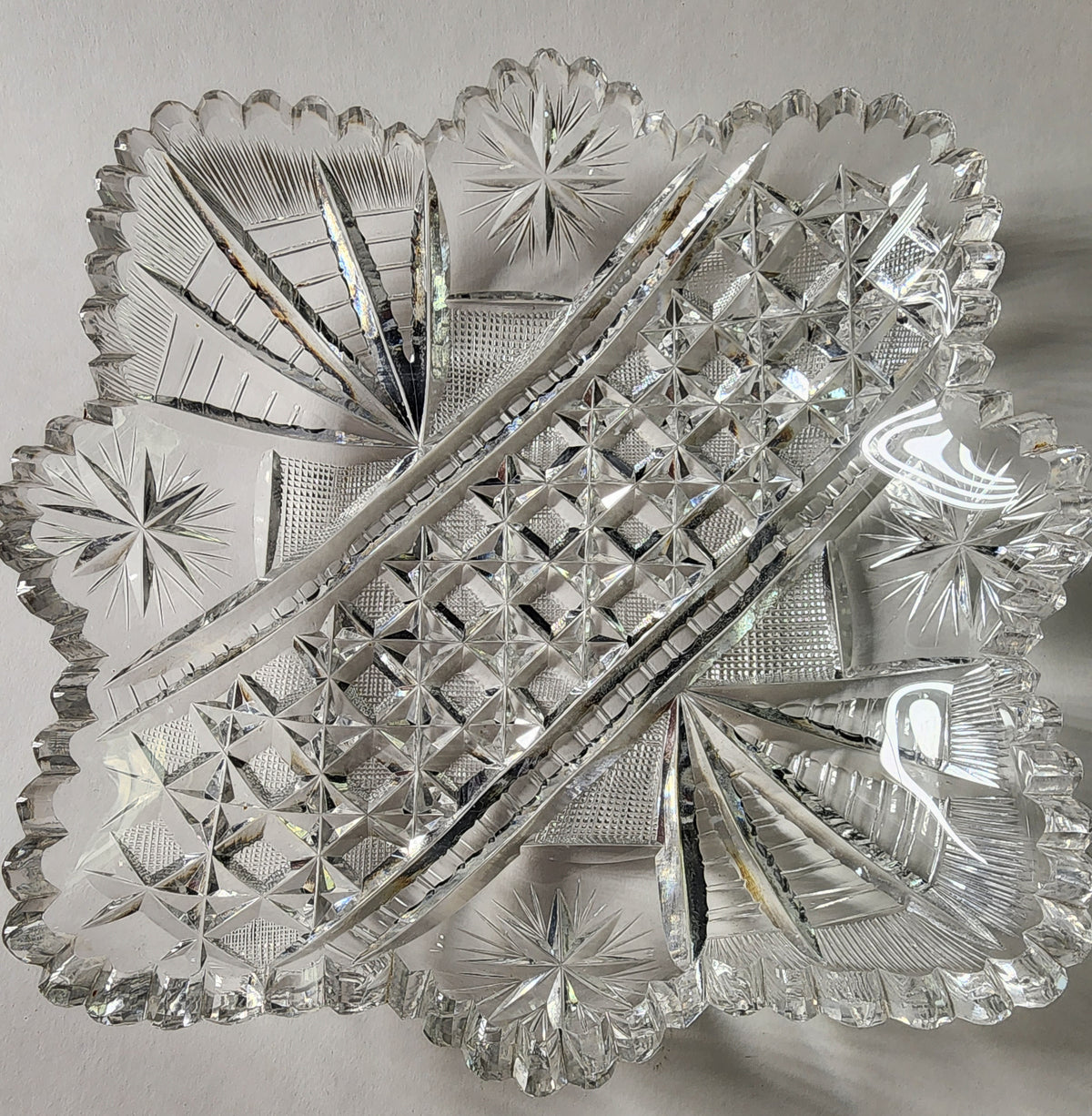 ABP cut glass square bowl American brilliant period 1886 -1915