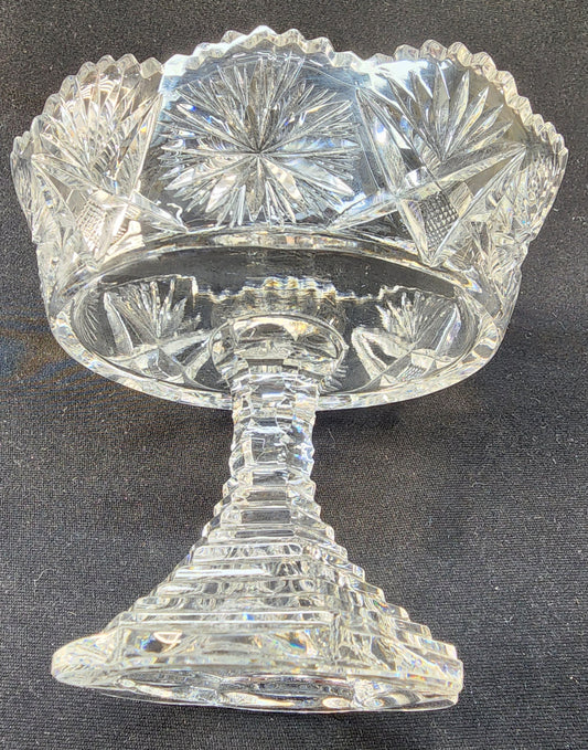 Signed Clark cut glass pedestal oval dish