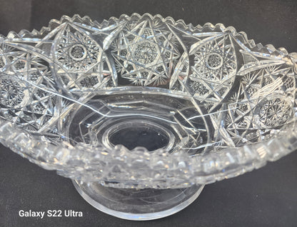 ABP cut glass pedestal oval dish