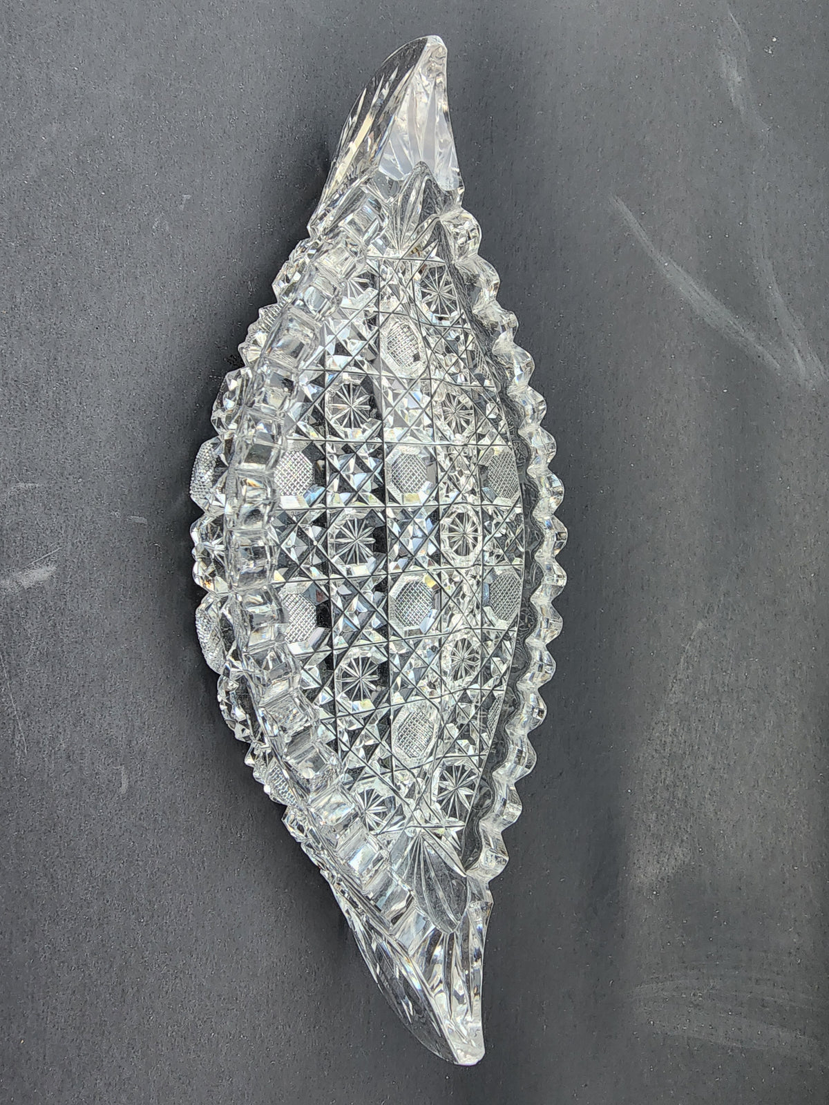 American Brilliant Period hand Cut Glass canoe dish abp antique