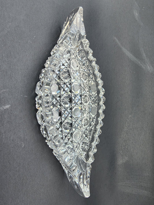 American Brilliant Period hand Cut Glass canoe dish abp antique