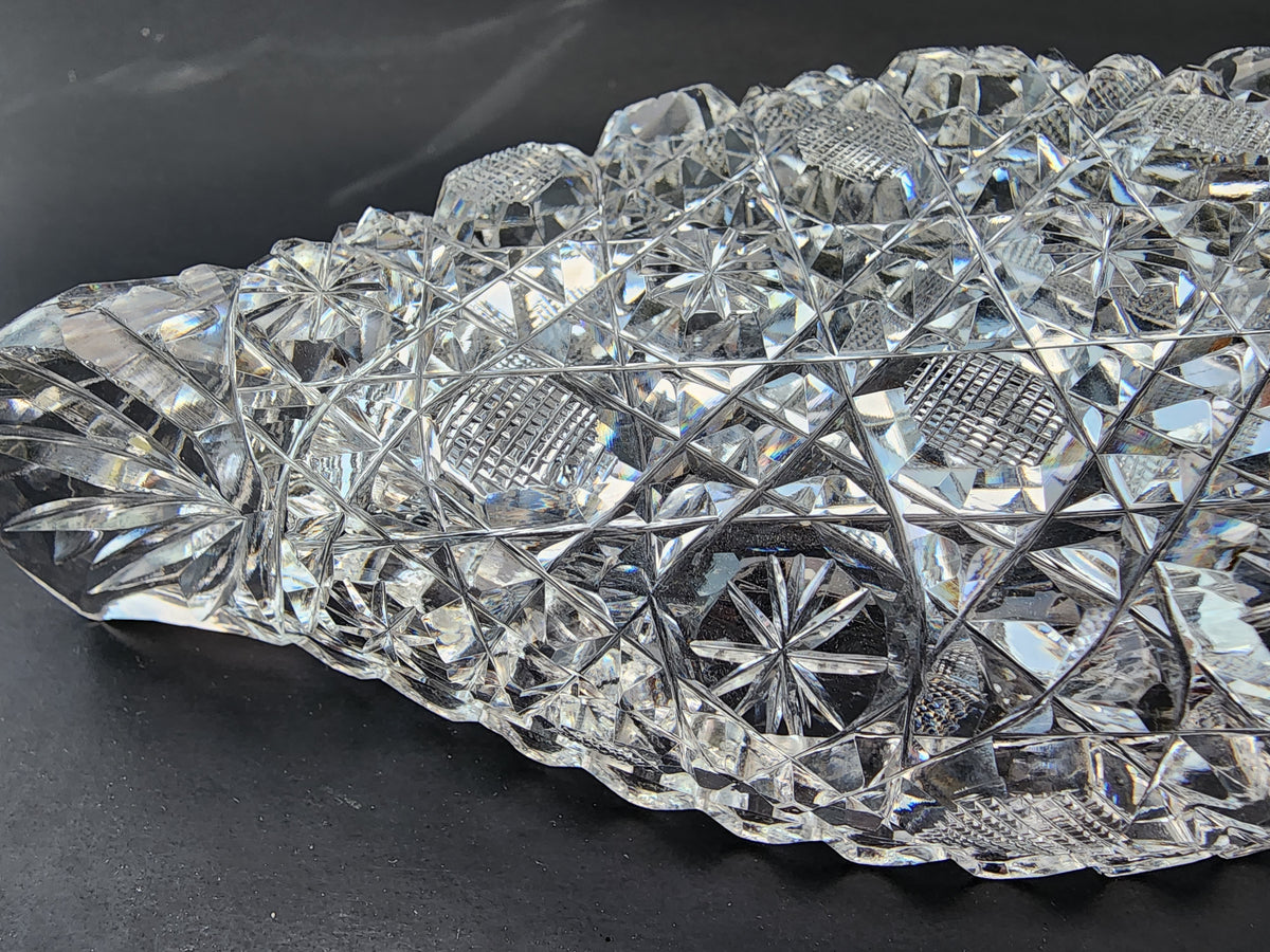 American Brilliant Period hand Cut Glass canoe dish abp antique