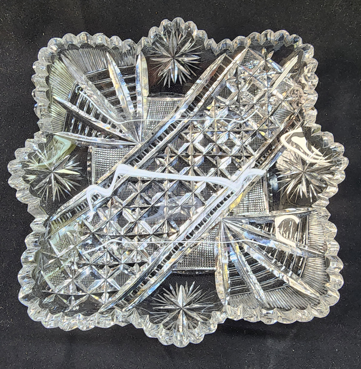 ABP cut glass square bowl American brilliant period 1886 -1915