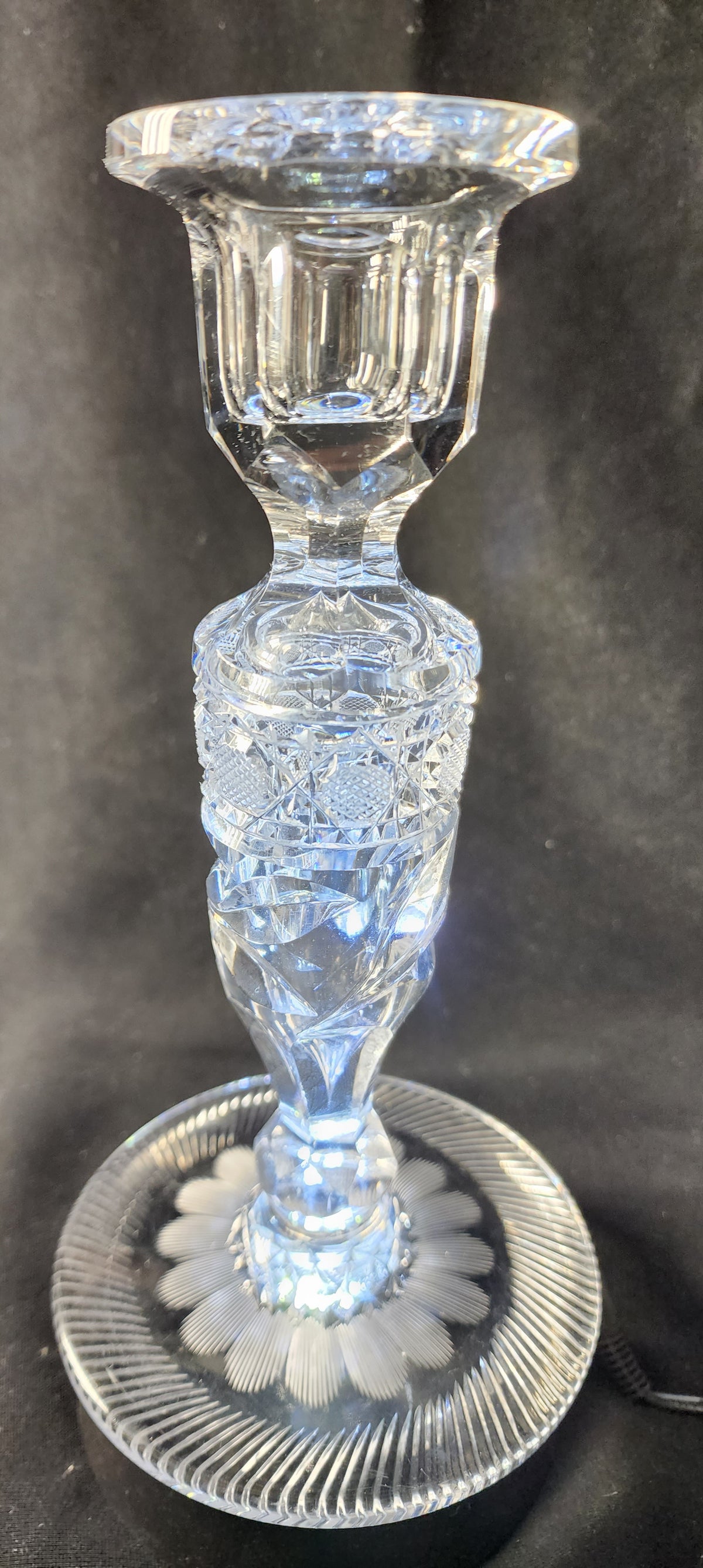 Candlestick American Brilliant Period hand Cut Glass Antique