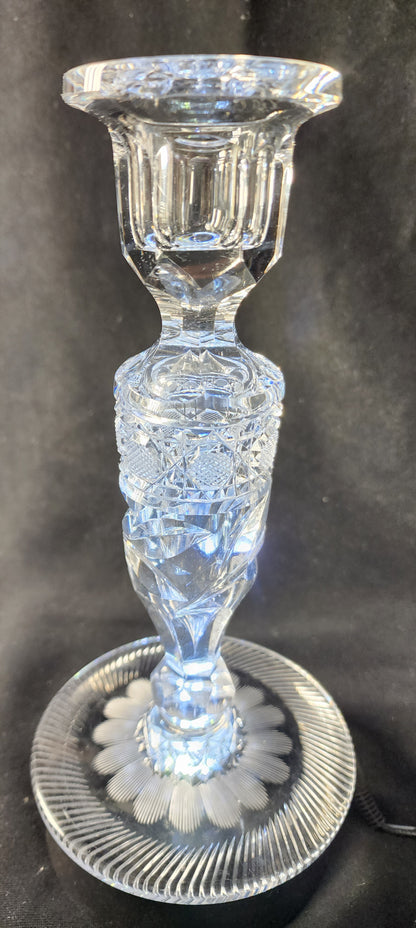 Candlestick American Brilliant Period hand Cut Glass Antique