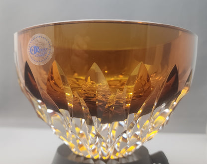Hand Cut Amber glass bowl HAND POLISHED  signed by Peter ORourke
