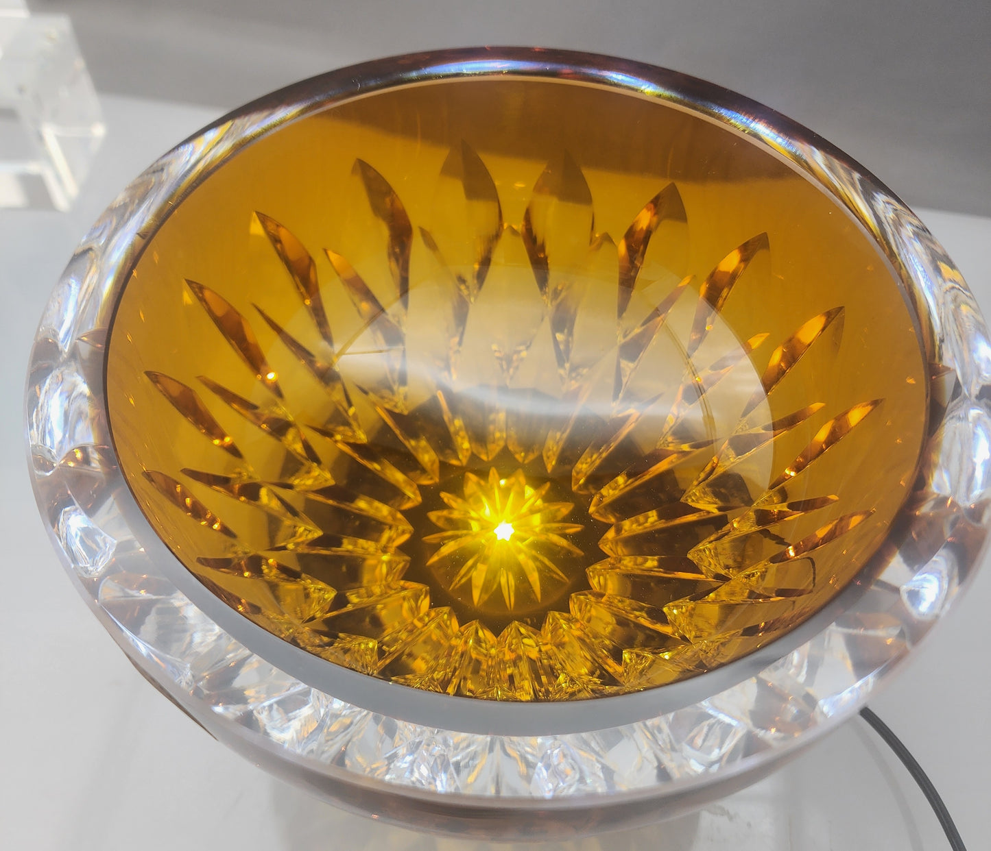 Hand Cut Amber glass bowl HAND POLISHED  signed by Peter ORourke