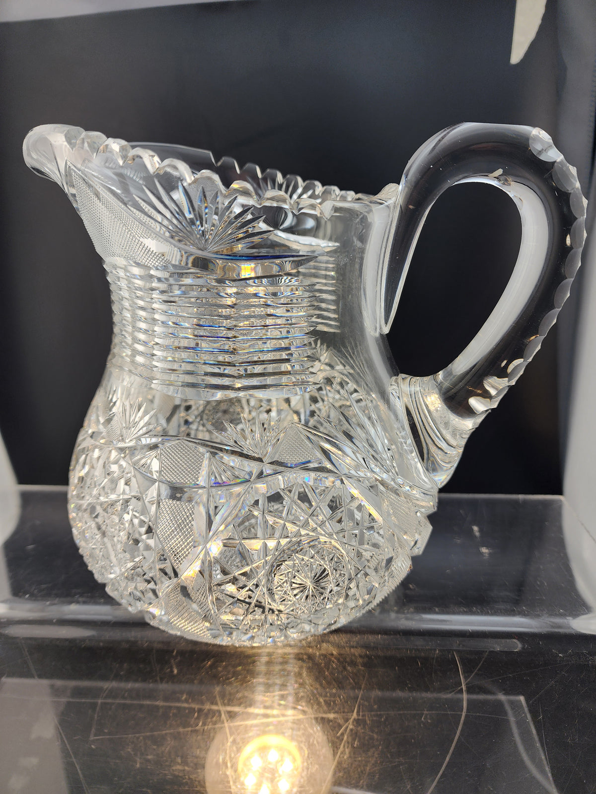 American Brilliant Period Cut Glass Pitcher  Antique