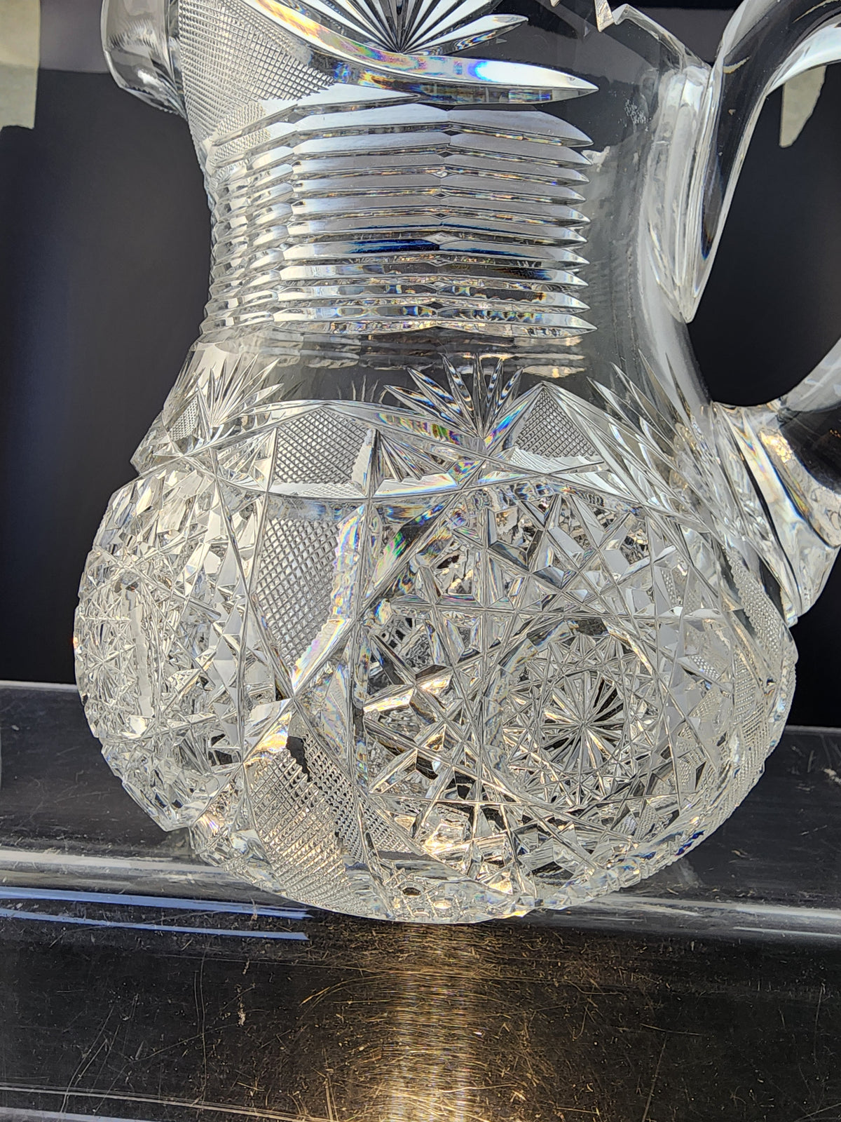 American Brilliant Period Cut Glass Pitcher  Antique