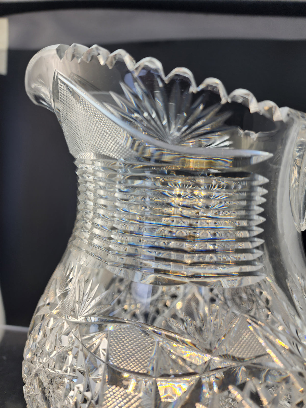 American Brilliant Period Cut Glass Pitcher  Antique