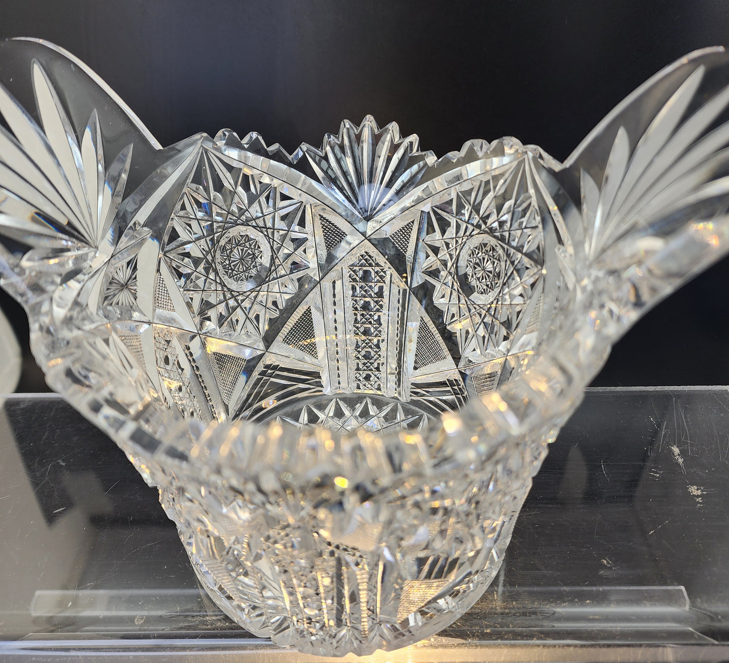 ABP cut glass handle ice tub Antique crystal Made in USA tg