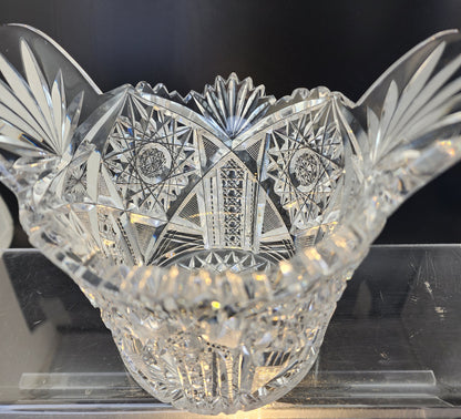 ABP cut glass handle ice tub Antique crystal Made in USA tg