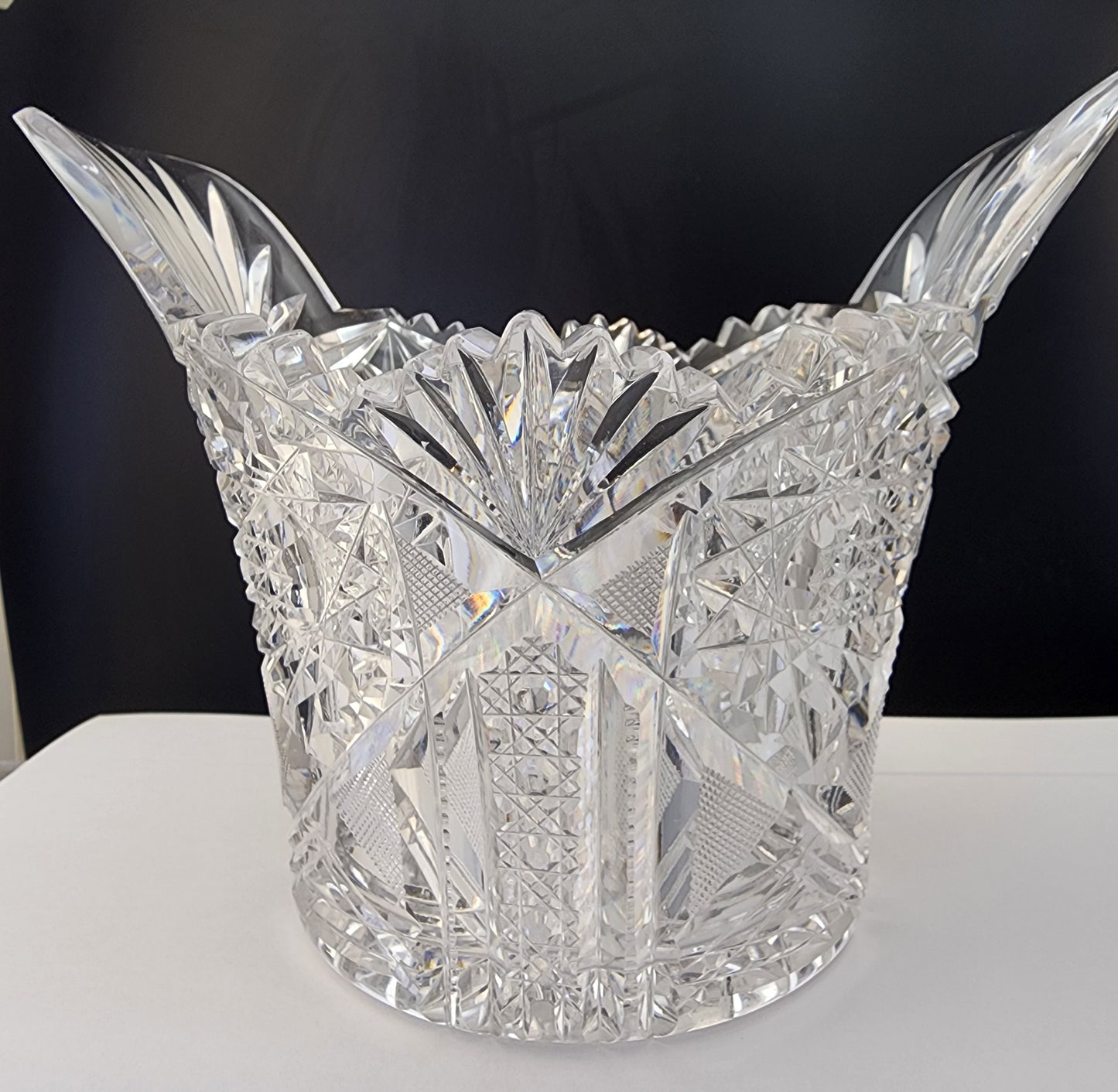 ABP cut glass handle ice tub Antique crystal Made in USA tg