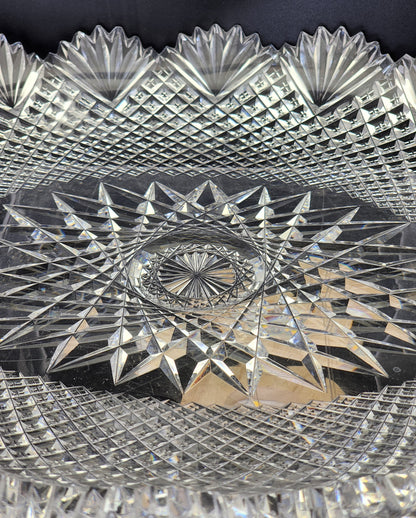 American Brilliant Period Cut Glass oval low bowl strawberry diamond fan