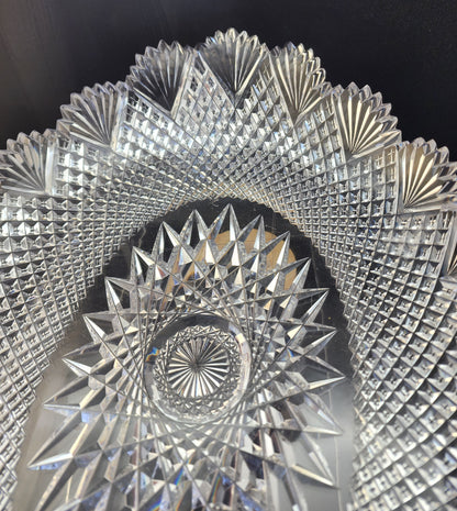 American Brilliant Period Cut Glass oval low bowl strawberry diamond fan