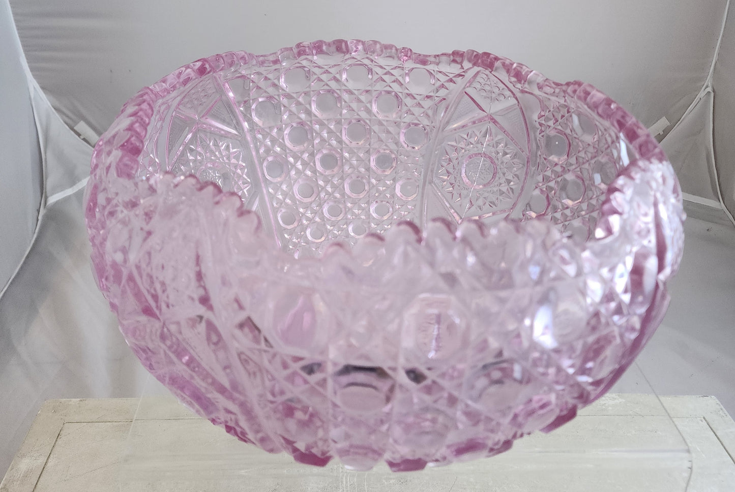 L E Smith Glass pink punch bowl Pick up only