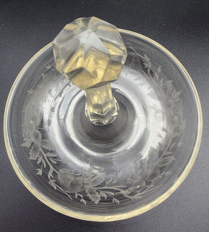 Hand Cut Glass and copper wheel engraved stick dish