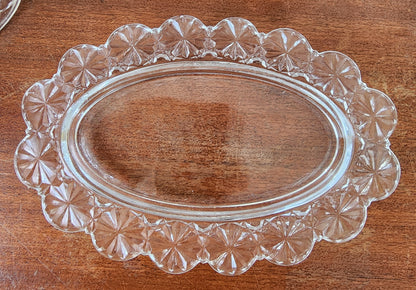 L.E. SMITH glass oval butter dish buttons and bows