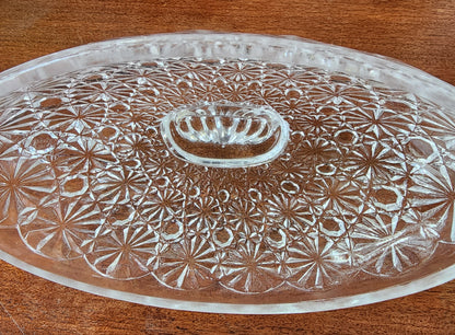 L.E. SMITH glass oval butter dish buttons and bows