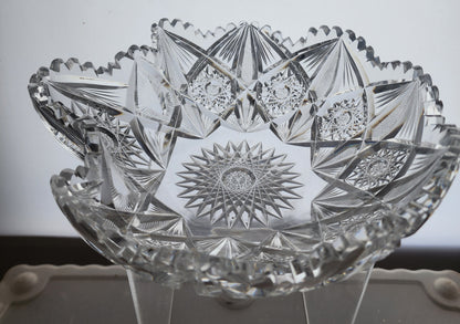 American Brilliant Period Cut Glass odd shape dish  ABP antique