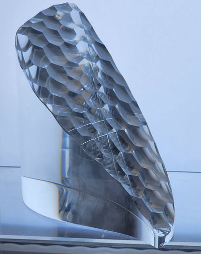 Cut Glass art wave optical sculpture. One of a kind signed