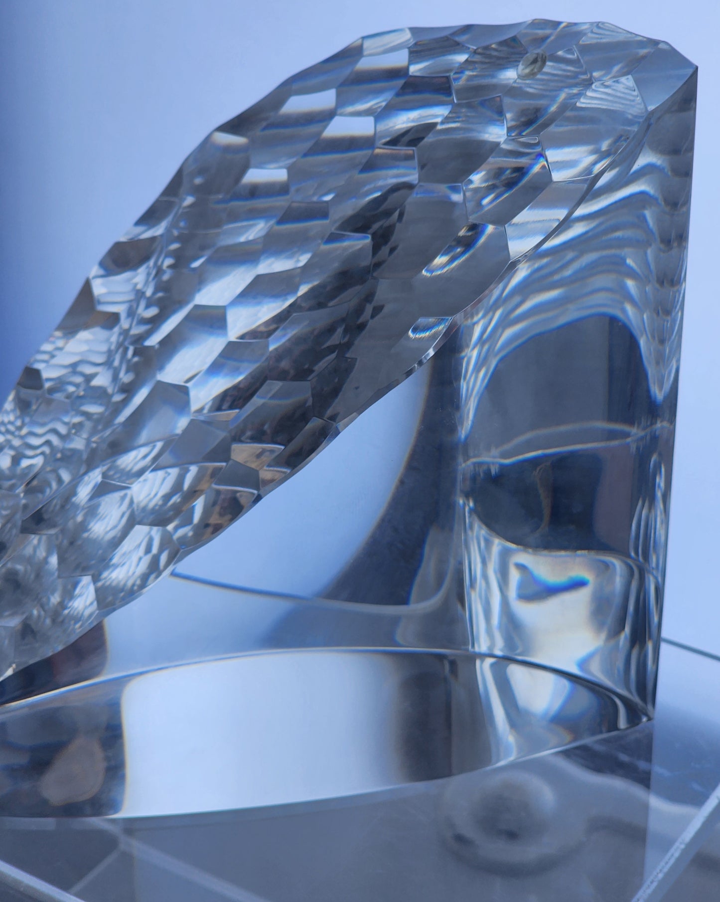 Cut Glass art wave optical sculpture. One of a kind signed