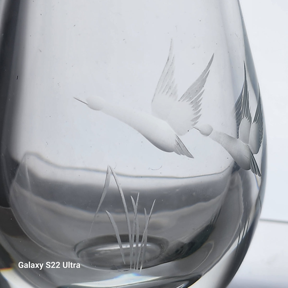 Kosta glass etched duck vase