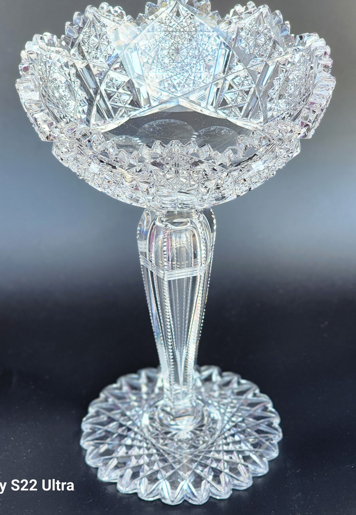 Signed Clark American Brilliant Period Cut Glass compote