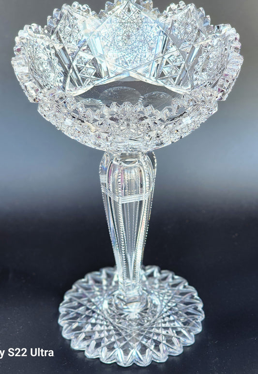 Signed Clark American Brilliant Period Cut Glass compote
