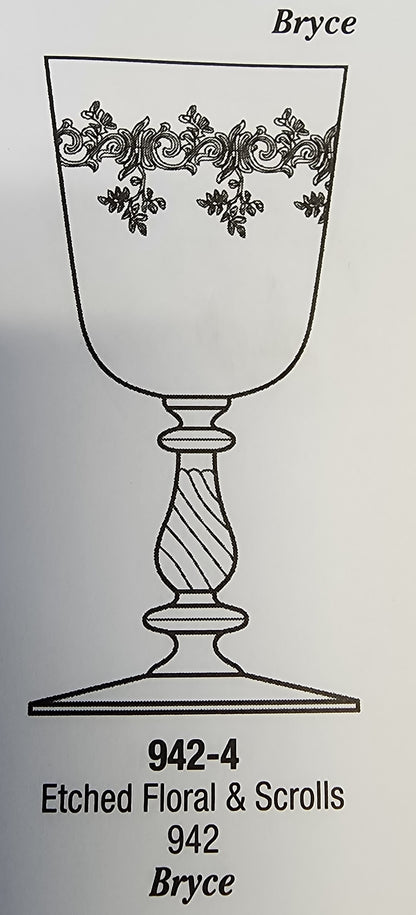 Bryce Crystal Etched floral & scrolls 942 cordial glass