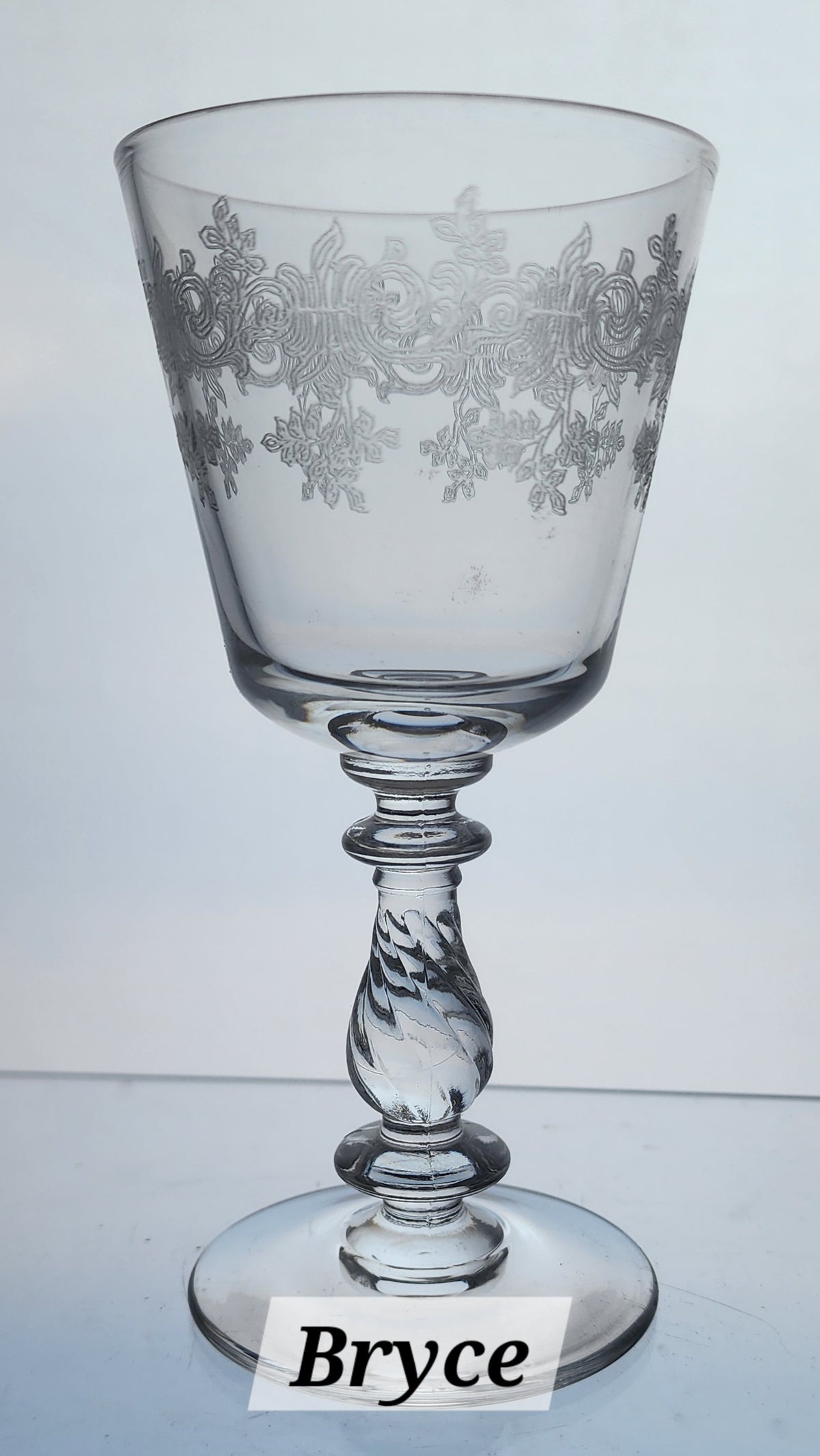 Bryce Crystal Etched floral & scrolls 942 wine glass