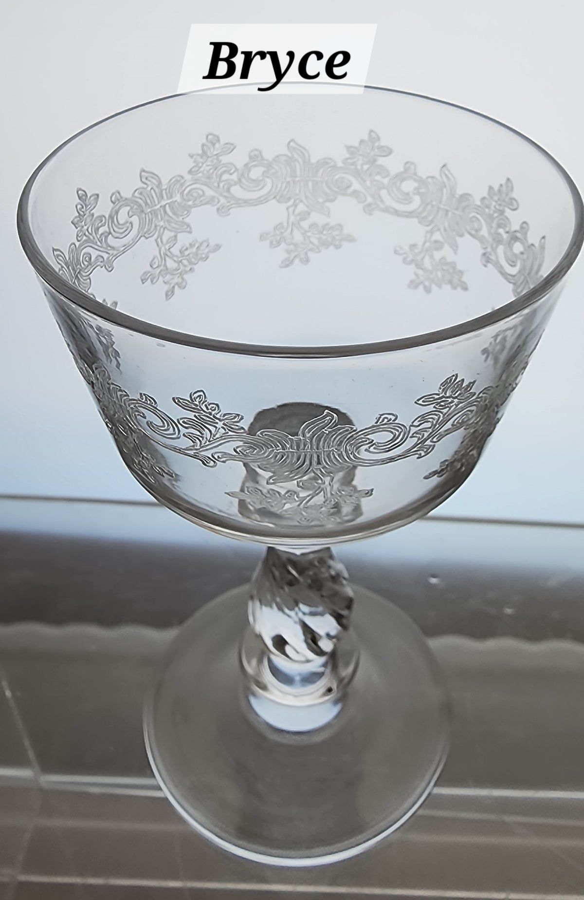Bryce Crystal cocktail etched floral scroll 942