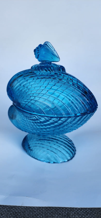 Blue Glass acorn lided candy dish