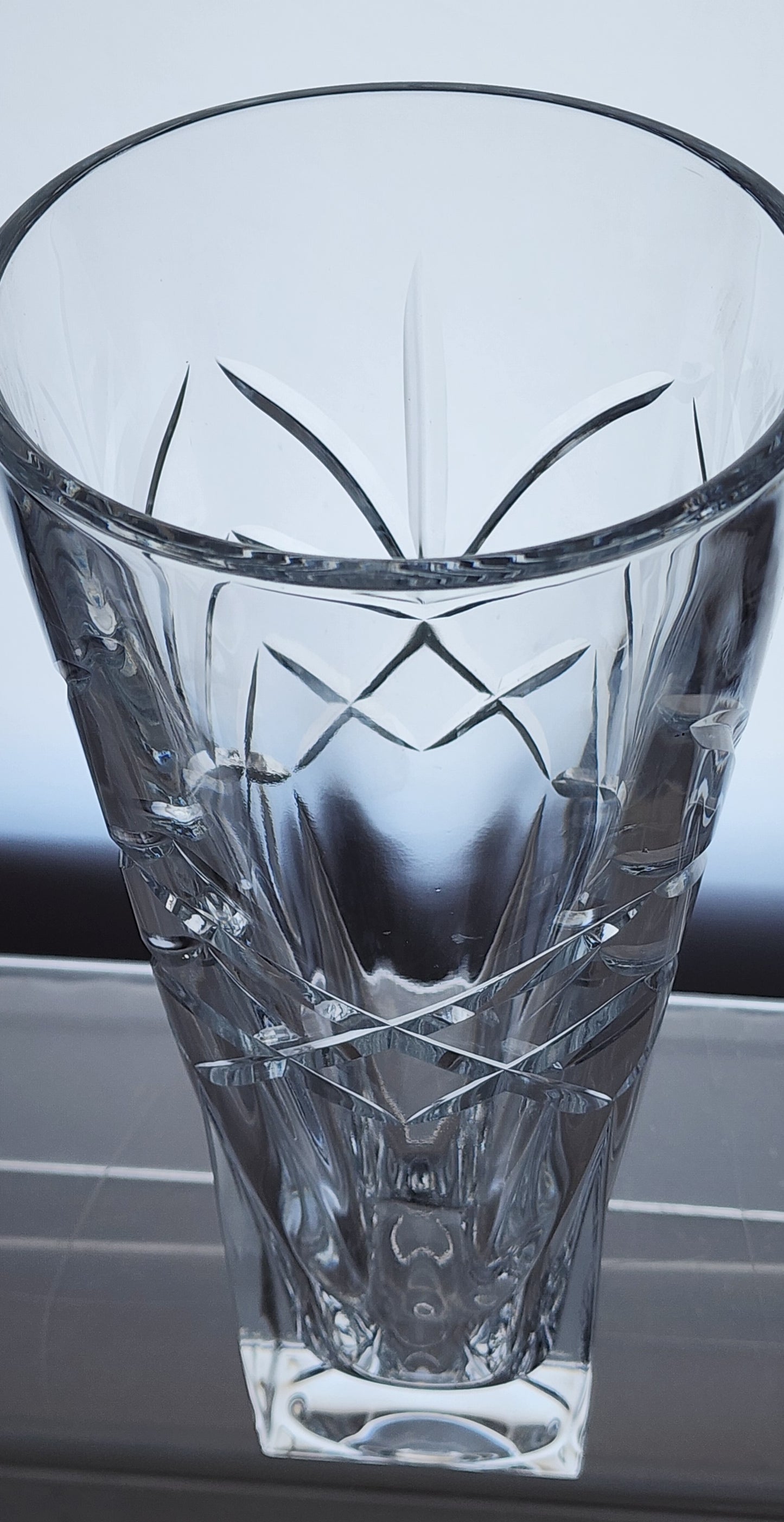 Hand Cut 24% lead crystal vase with space for etching Award