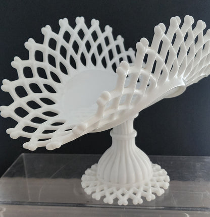 Westmoreland open lattice edge milk Glass banana fruit pedestal bowl