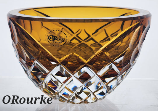 Hand Cut Amber glass bowl HAND POLISHED  signed by Peter ORourke PR10