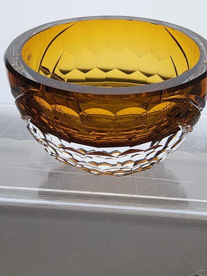 Hand Cut Amber glass bowl HAND POLISHED  signed by Peter ORourke PR10