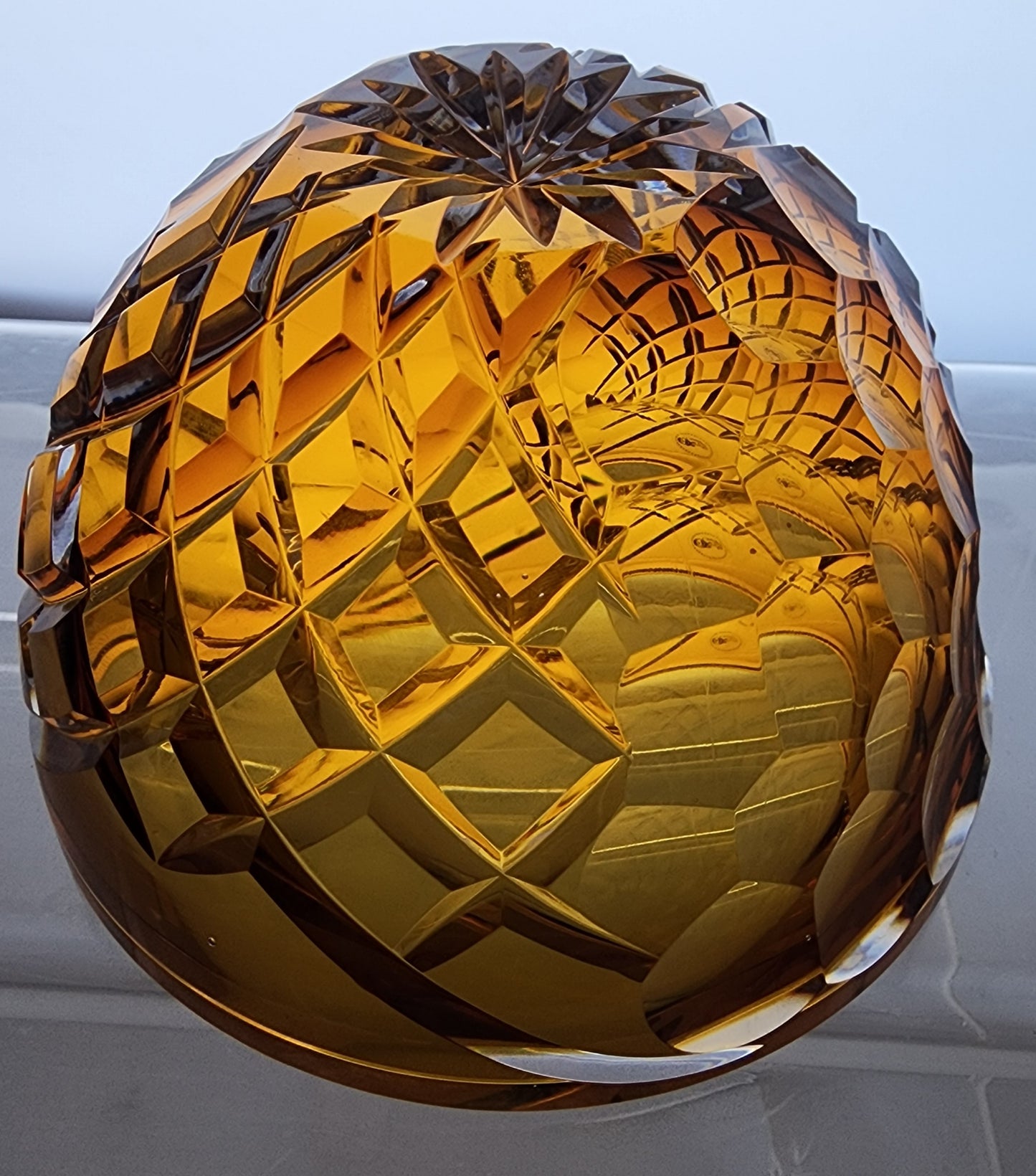 Hand Cut Amber glass bowl HAND POLISHED  signed by Peter ORourke PR10