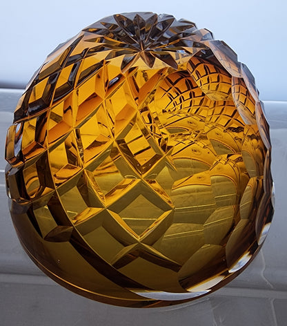 Hand Cut Amber glass bowl HAND POLISHED  signed by Peter ORourke PR10